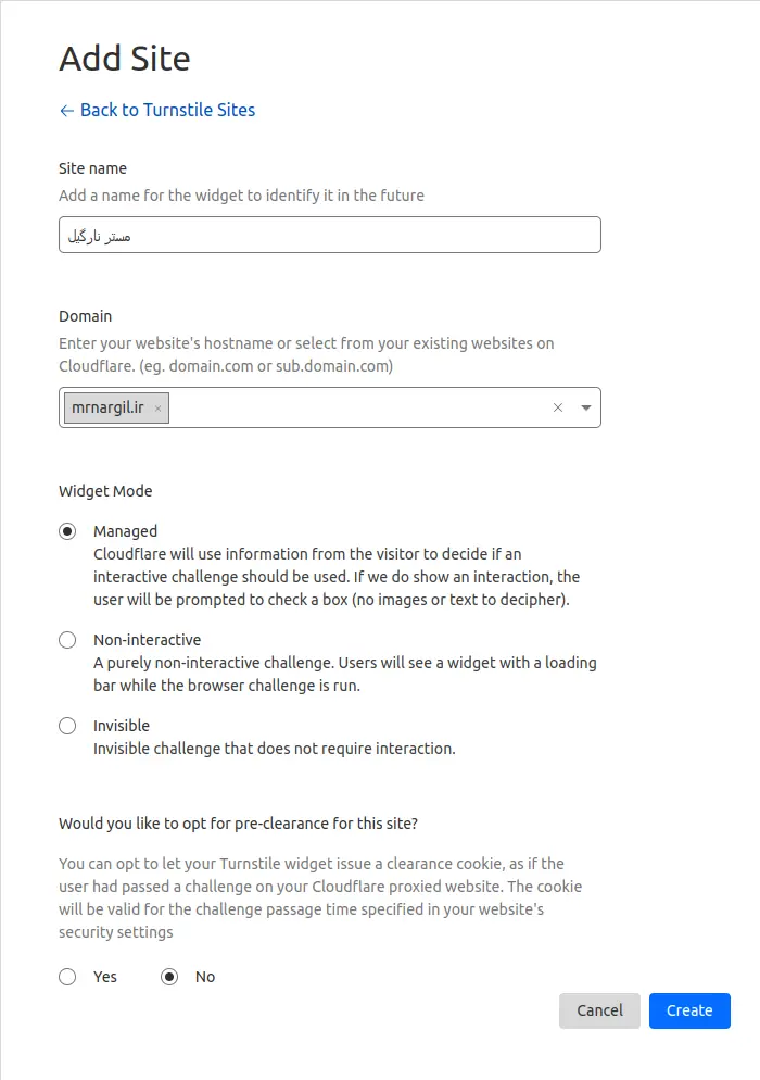 add site form for Cloudflare Turnstile