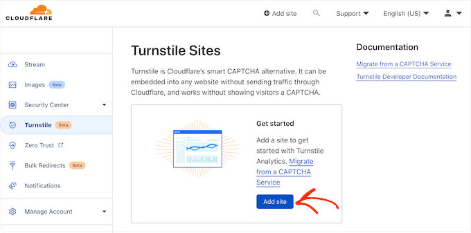 add site to Cloudflare Turnstile