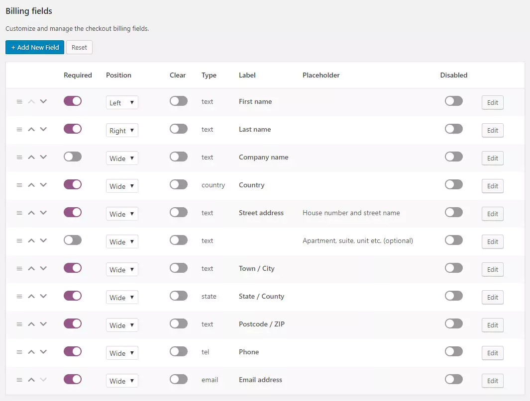 edit woocommerce billing fields