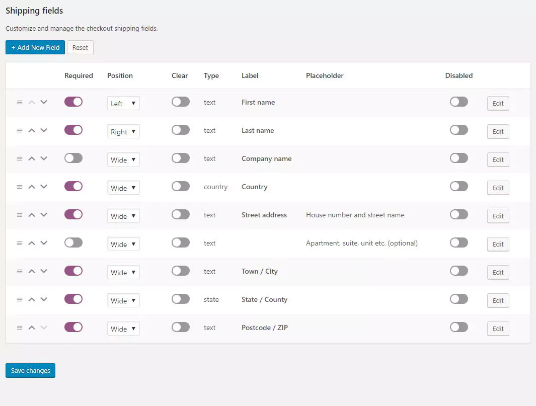edit woocommerce shipping fields