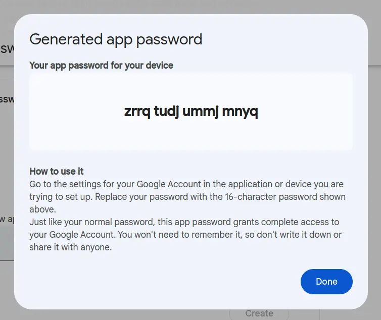 generate app password برای جیمیل