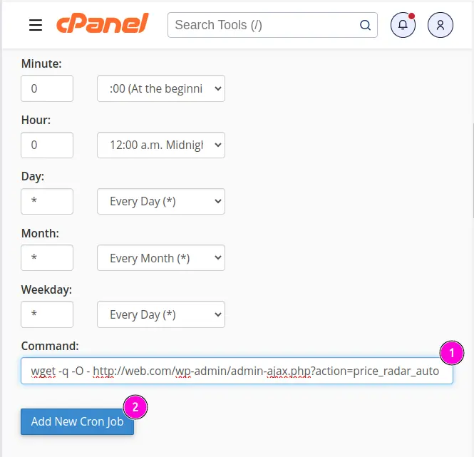 اجرای کامند در کرون جاب cpanel
