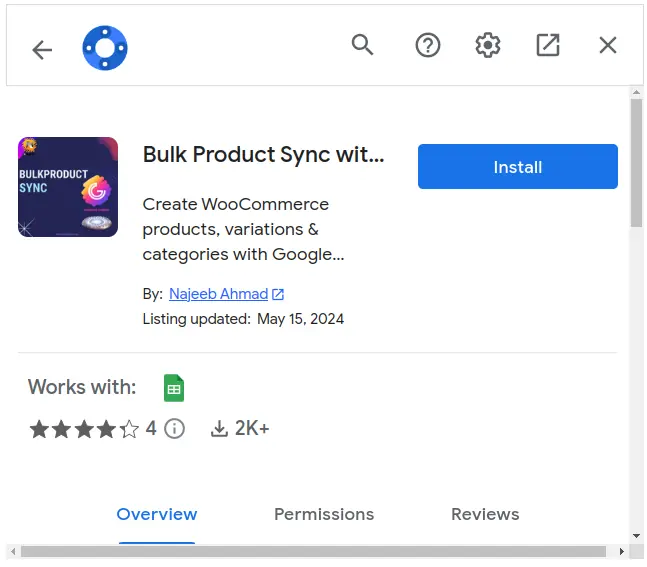نصب افزونه Bulk Product Sync در گوگل شیت
